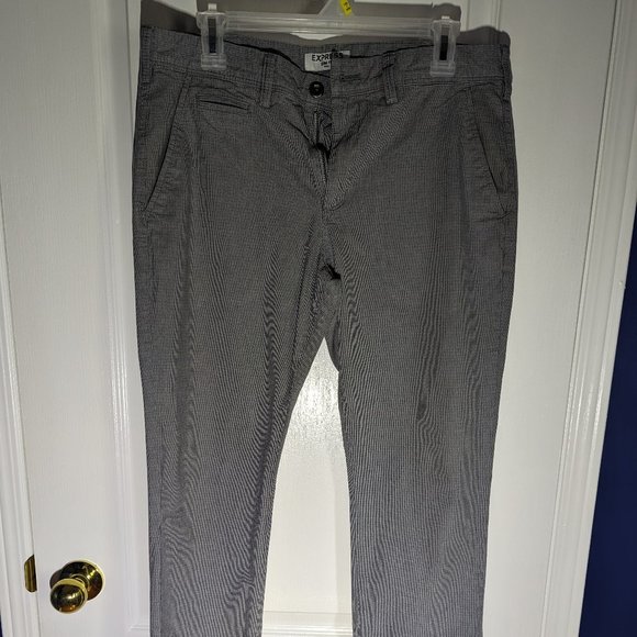 Express Slim Fit Grey Checkered Chinos 32x32 - Picture 1 of 8